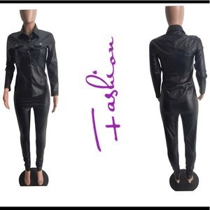 Faux Leather Shirt & Pants Set